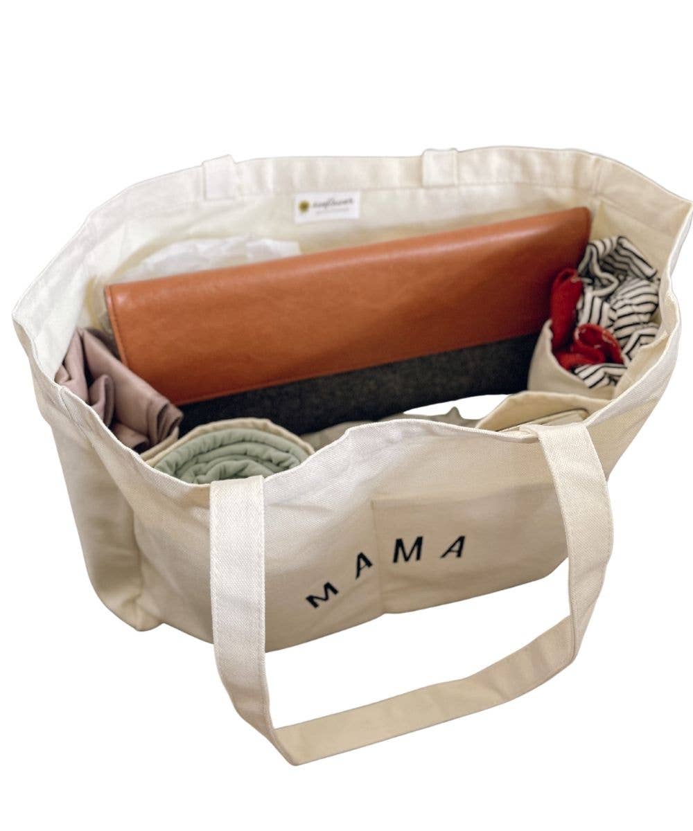 Image of Sunflower Motherhood - Mama Canvas Tote Bag | Stylish Eco-Friendly Diaper Bag